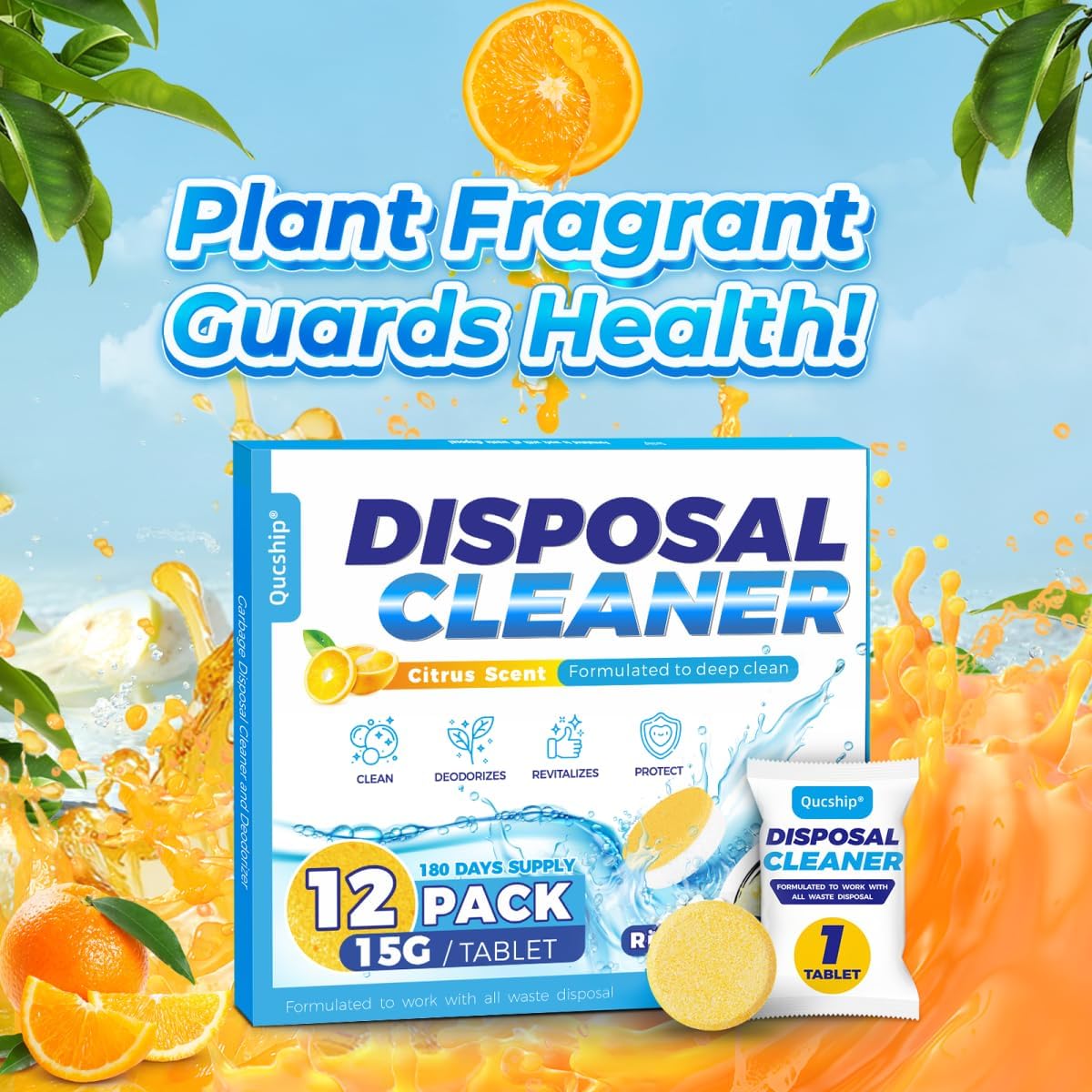Garbage Disposal Cleaner and Deodorizer Tablets - 24 Pack, Powerful XXL Foaming Disposal Cleaner - Citrus Scented Foam, Natural Garburator & Sink Freshener, Septic Safe Kitchen Drain Cleaning Care