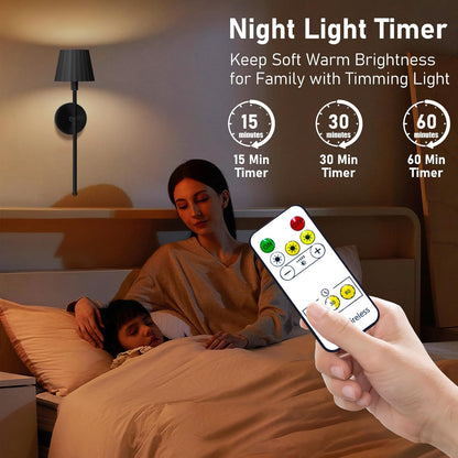 Battery Operated Wall Sconce Set of 2, Rechargeable Wireless Sconces with Dimmable Detachable Magnetic Bulbs and Remote, 3 Colors Wall Lights for Bedroom Living Room Hallway Fireplace