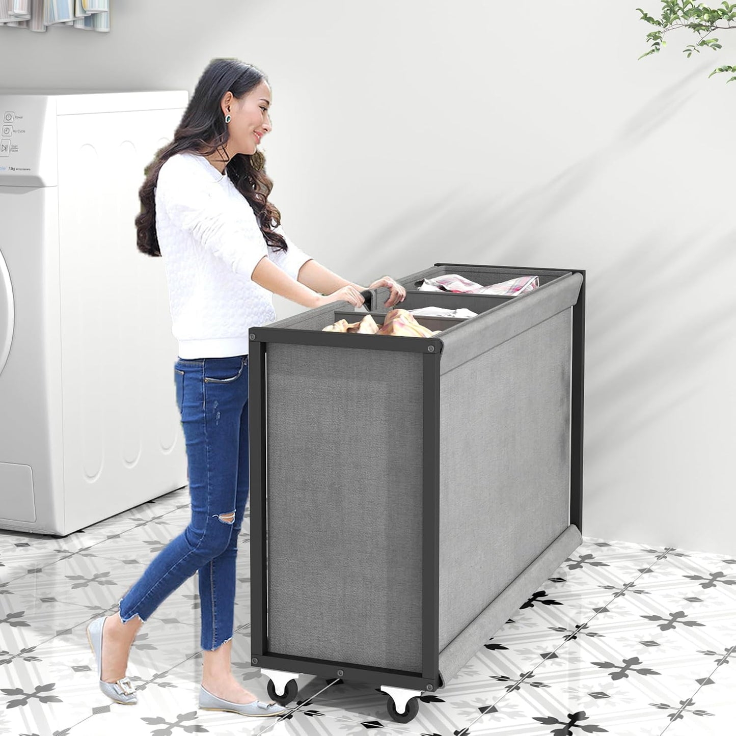 STIKELY Laundry Hamper Laundry Basket with 3 Section Pull-Out Rolling Bags, Laundry Sorter for Organization and Storage with 2 Pull-Out Drawers for Laundry Room, Bathroom, Bedroom Use (Rustic Brown)