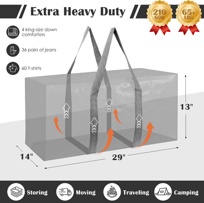 6 Pack Moving Bags Heavy Duty 210GSM with Full-Open Side Zipper, 93L 220lbs Waterproof Foldable Storage Totes for College Dorm Move-In, Moving Boxes Alternative & Home Organization, Blue