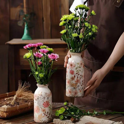 Rustic Ceramic Vase Set of 3 - Beige Rustic Vases for Flowers,Farmhouse Flower Vases for Home Decor,Small Decorative Vase Set for Living Room,Table Shelf,Centerpieces and Fireplace Decorations