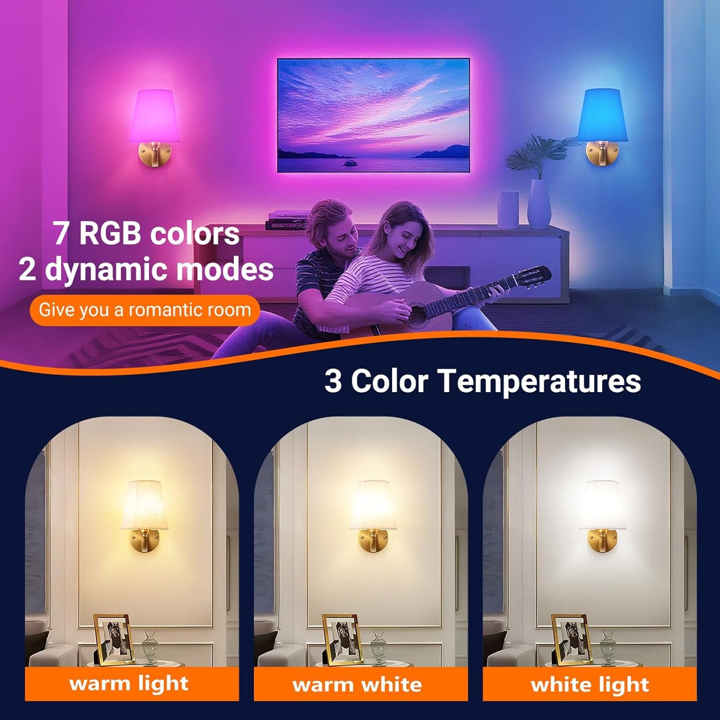 Wall Sconce Battery Operated Wall Light Fixure with Remote Control, Dimmable Battery Operated Wall Sconces Set Of Two, Indoor Wireless Wall Mounted Lamp with Rechargable Bulb For Bedroom Living Room (