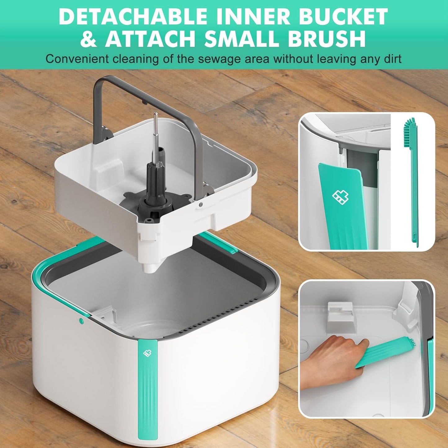 Spin Mop and Bucket Set with 2 Replaceable Microfiber Mop Pads with Self Separation Dirty and Clean Water System, Self Wringing 360° Rotating Square Mop Head for Hardwood Tile Marble Floors