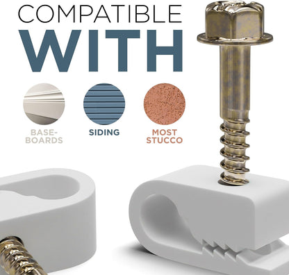 THE CIMPLE CO Single Cable Clips with Screws - 1/4 Inch Coaxial Cable Clamps Outdoor - Exterior Cord Management for Coax, CAT Ethernet, Electrical Wire - Screw Clamps for Wires - 10 PCS, White