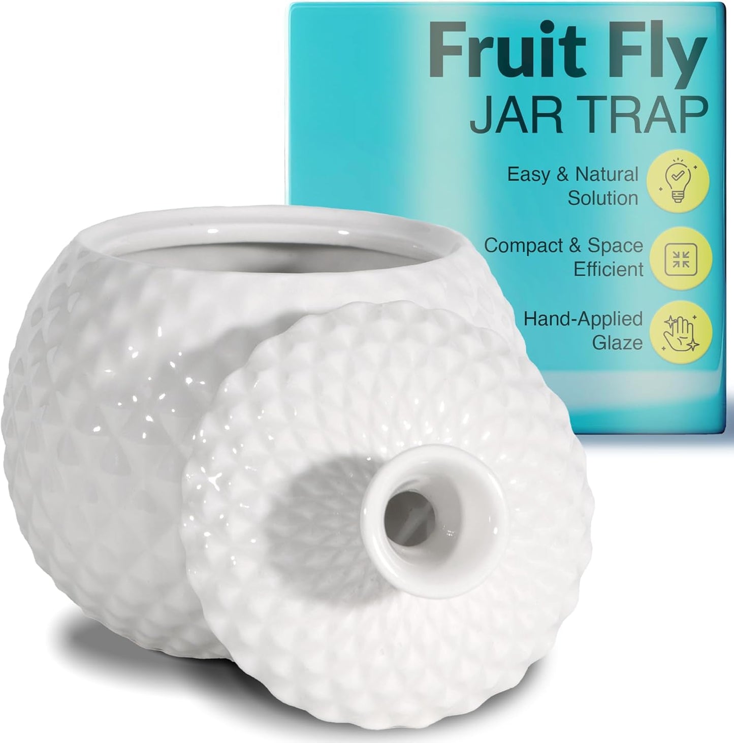 Elevated Lifestyle Fruit Fly Jar Trap - Decorative and Effective Ceramic Fruit Fly Catcher, Kid and Pet Friendly Fly Trap Indoor, Ideal for Kitchens, Restaurants, and Homes - (White)