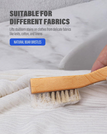 VASSON Natural Soft Boar Bristle Laundry Stain Brush, Laundry Scrub Brush,Laundry Brush for Stains on Clothes, Gentle Stain Remover for Knits, Cotton, and Linens
