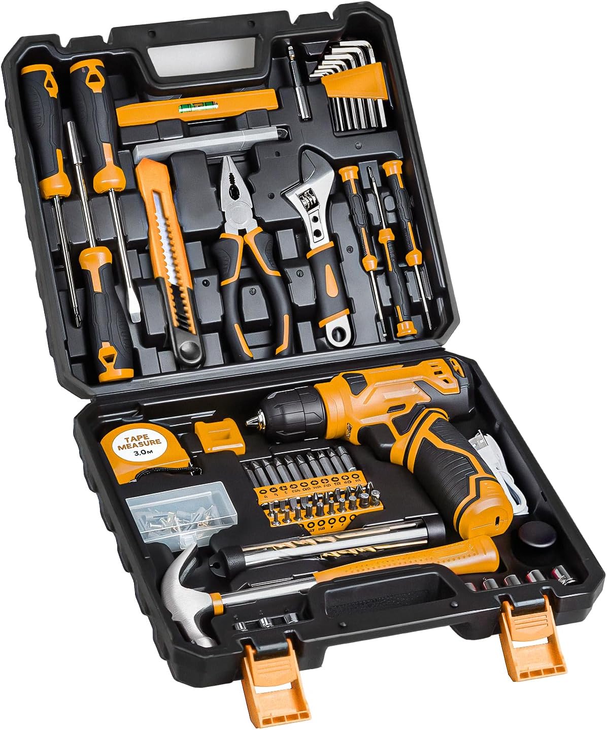 Tool Set - 8V Cordless Drill Set, 132 Piece Home Tool Set With Hand Drill, Tool Kit for Women & Men, Perfect for Homeowner, Diyer, Handyman