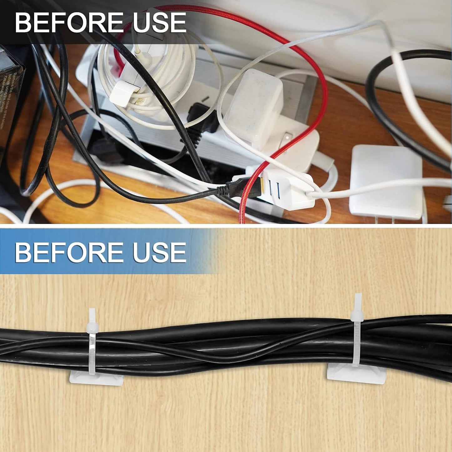Zip Tie Mounts - SeuYeugX 100PCS Cable Self Adhesive Mounts Set for Wire Management with Stick Pads Anchors Clips Squares Holders (Black)