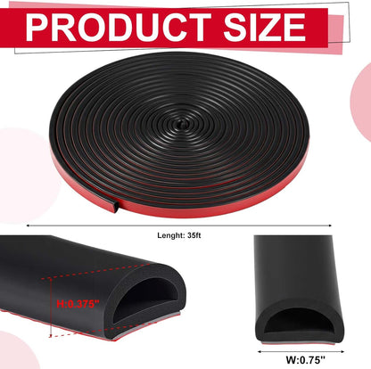 Pangda 13ft Foam Rubber D Shape Seal Strip 1" W x 0.5" H Self Adhesive EPDM Rubber Weather Stripping RV Slide Out Seal Heavy Duty Automotive Weather Stripping for Car Truck RV Boat Home