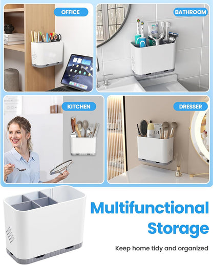 Toothbrush and Toothpaste Holders for Bathrooms Countertop - Detachable 5 Slots Kids Electric Toothbrush Holders Set Wall Mounted with Removable Dividers for Bathroom Decor and Accessories Organizer