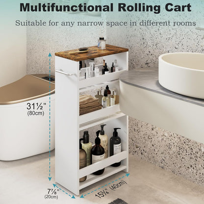 MARTY Slim Rolling Storage Cart 4-Tier Kitchen Cart with Wheels, Laundry Room Storage with Handle Slide Out Utility Cart Shelving Unit Organizer Trolley for Narrow Places Bathroom Small Corner, Black