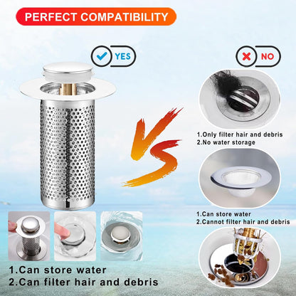 Bathroom Sink Stopper 2Pcs,Sink Drain Strainer,Hair Catcher with Removable Stainless Steel Filter Basket,Universal Sink Plug,Suitable for Most Sinks,Washbasin,Bathtubs