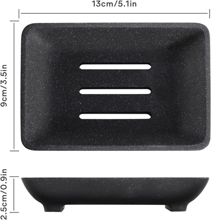 Soap Dish with Drain, Aimou Bar Soap Holder Saver Self Draining Waterfall Soap Sponge Tray Dishes, Easy Clean Soap Case Box Container for Bathroom Shower Kitchen Sink Countertop Black