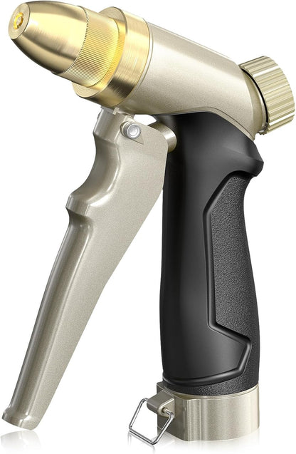 RAINPOINT Garden Hose Nozzle, 100% Heavy Duty Metal Hose Sprayer, High Pressure Water Hose Nozzle with Adjustable Spray Patterns and Flow Control for Watering Plants, Car Washing, Pet Washing, Gold