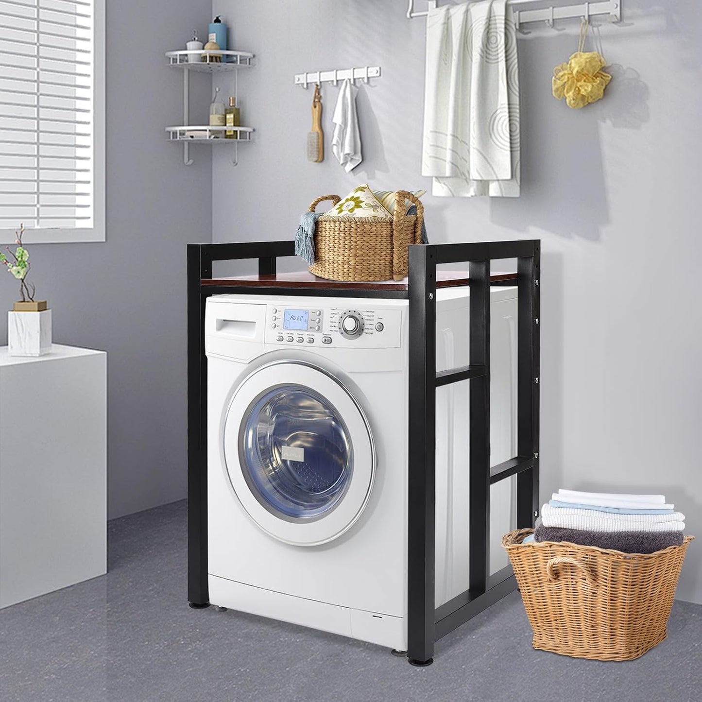 Gdrasuya10 Laundry Room Storage Organizer Shelf 41.3" Tall Washer and Dryer Storage Stacking Rack Stand Over Washing Machine Storage Unit with Adjustable Laminate Standing Shelf for Home, White