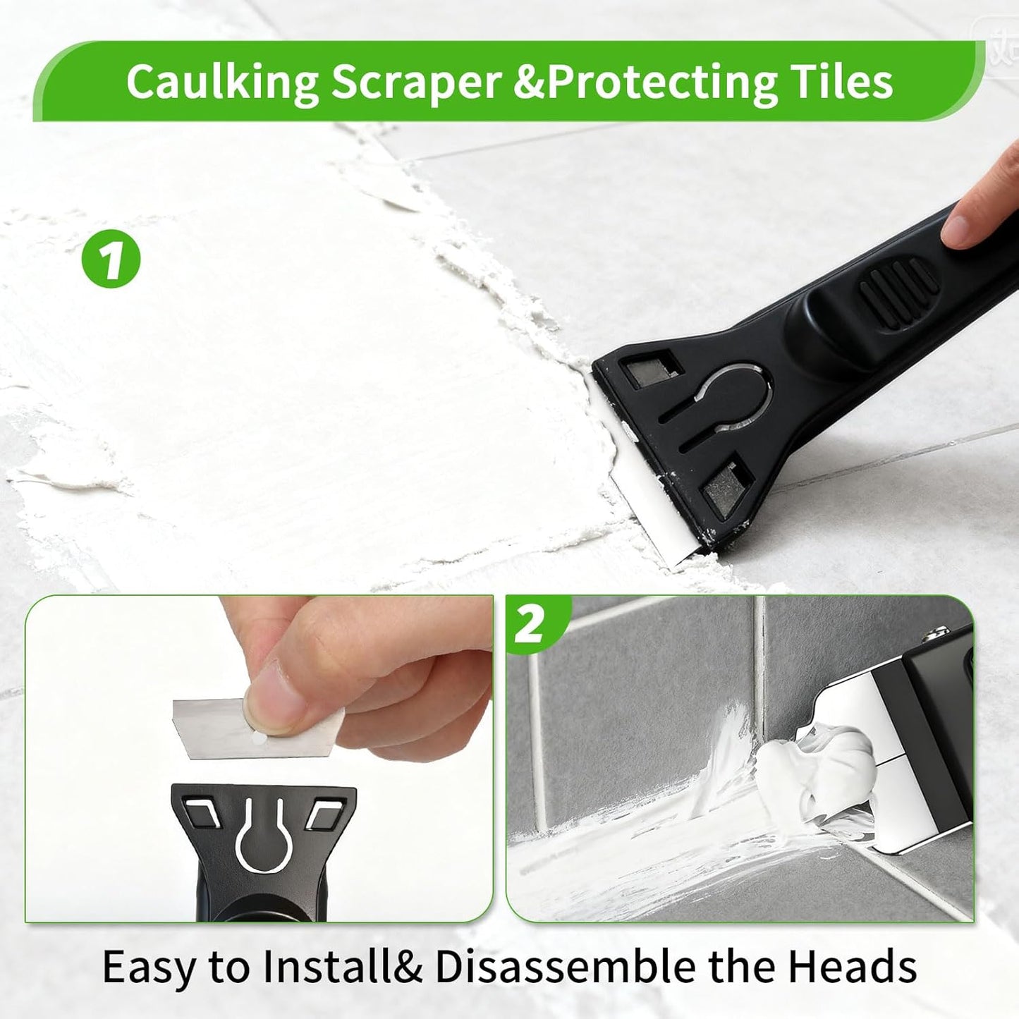 Caulking Tool Kit, 6 in 1 Silicone Caulking Grout Removal Sealant Finishing Tool with Grout Scraper 6 Silicone Pads, Sealant Removal and Trimming Tool with Squeegee for Bathroom, Window, Door, Kitchen
