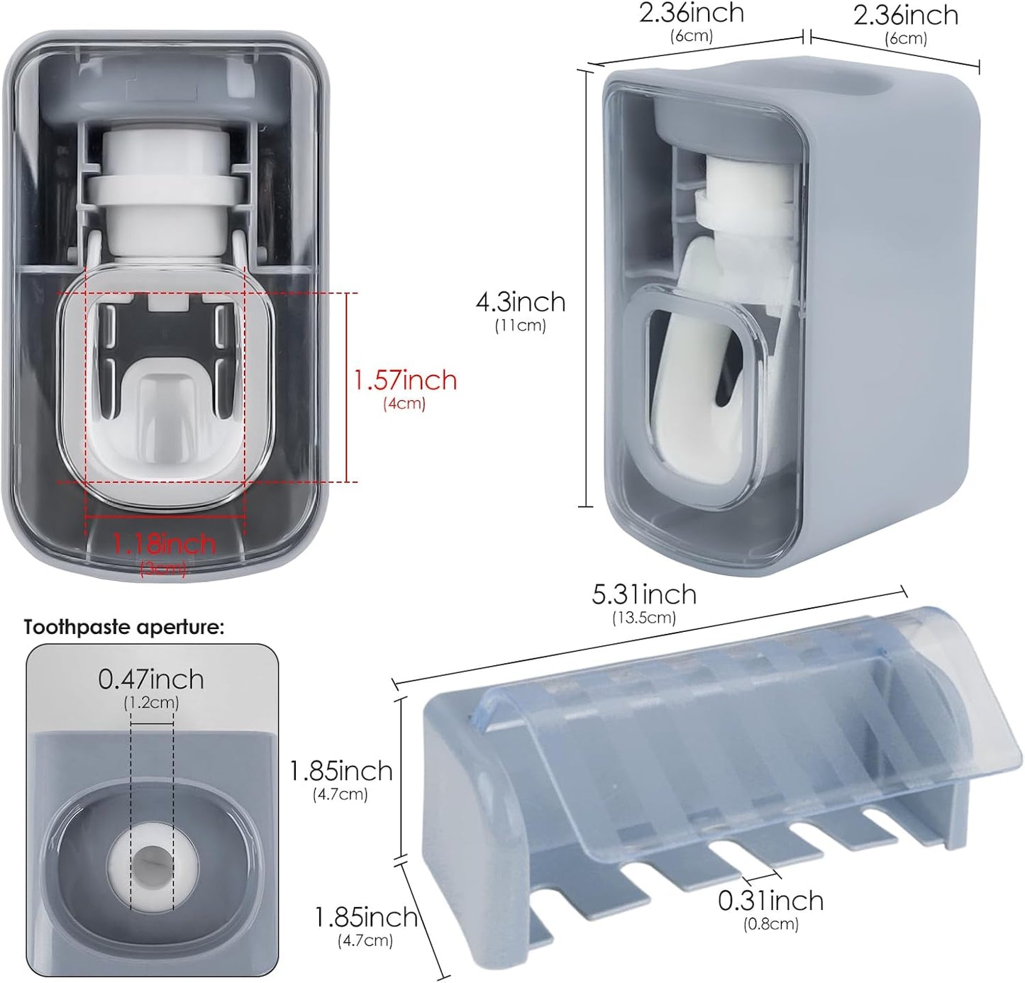 5 Slots Wall Mount Toothbrush Holder with Cover, Self Adhesive Toothbrush Storage Organizer for Shower, Toothbrush Hanger with Automatic Toothpaste Squeezer Dispenser