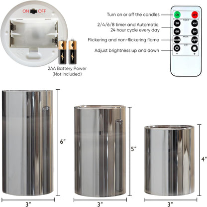 5plots Glass Battery Operated White Flameless Candles with Remote Timer, 3D Wick Real Wax Pillar Led Candles Warm Flickering Light for Indoor Home, Halloween, Christmas Decor, Set of 3, D3 x H4 5" 6"