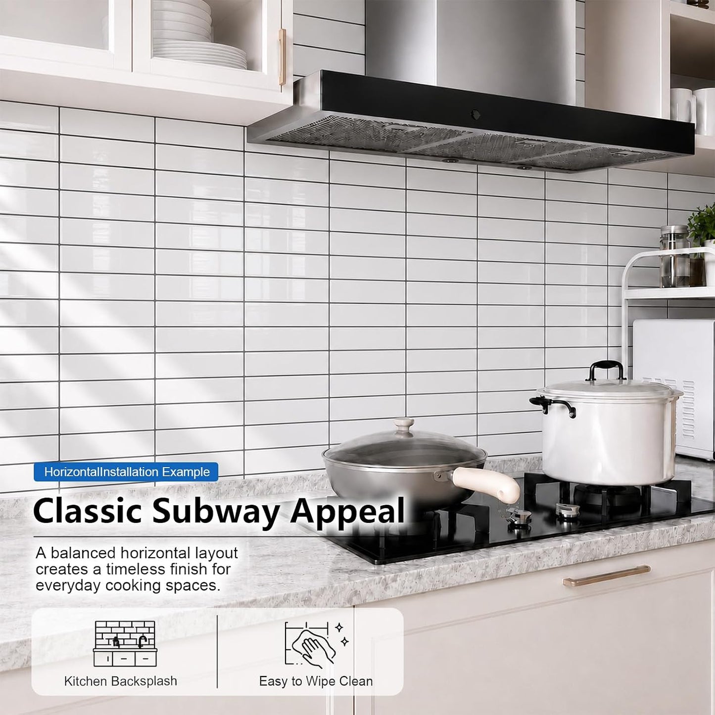 Peel and Stick Backsplash Tiles – Easy DIY Self-Adhesive Subway Wall Tiles, 10 Pack for Kitchen & Bathroom, 11.42'' x 9'' (White Grey)