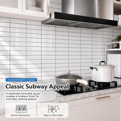 Peel and Stick Backsplash Tiles – Easy DIY Self-Adhesive Subway Wall Tiles, 10 Pack for Kitchen & Bathroom, 11.42'' x 9'' (White Grey)