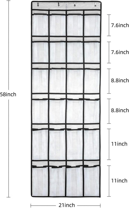 SAVERHO Over the Door Shoe Organizer, Hanging Shoe Organizer with 24 Mesh Large Pockets Door Shoe Rack Organizer for Men Women Kids Hanging Shoe Storage Bag.(White