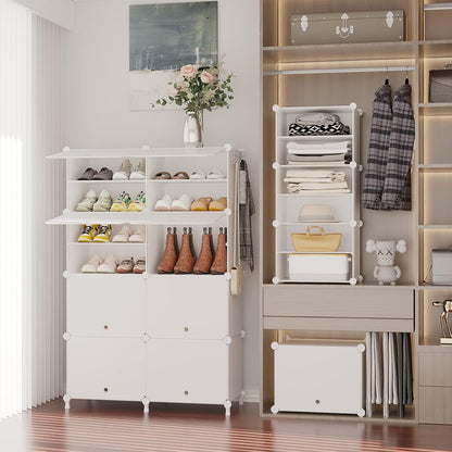 AWTATOS 8 Tiers Shoe Rack Organizer, 32 Pair Shoe Storage Cabinet, White | DIY Stackbale Plastic Shoe Organizer Shelves for Closet Entryway Hallway Bedroom