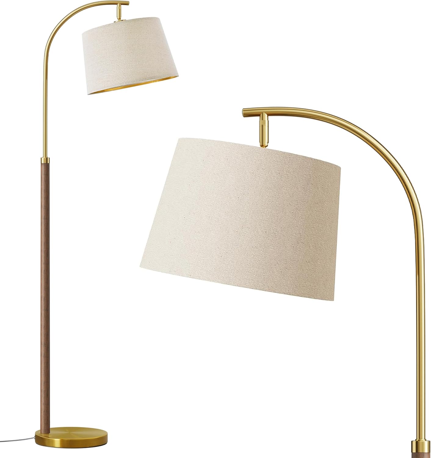 G-SAFAVA Real Wood Floor Lamps for Living Room Bedroom, 62.5" Mid Century Modern Lamp Gold Standing Tall Arc Lamps with Foot Switch, Floor Lamps for Nursery Office Decor Corner Reading Room Light