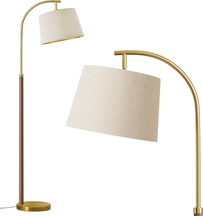 G-SAFAVA Real Wood Floor Lamps for Living Room Bedroom, 62.5" Mid Century Modern Lamp Gold Standing Tall Arc Lamps with Foot Switch, Floor Lamps for Nursery Office Decor Corner Reading Room Light