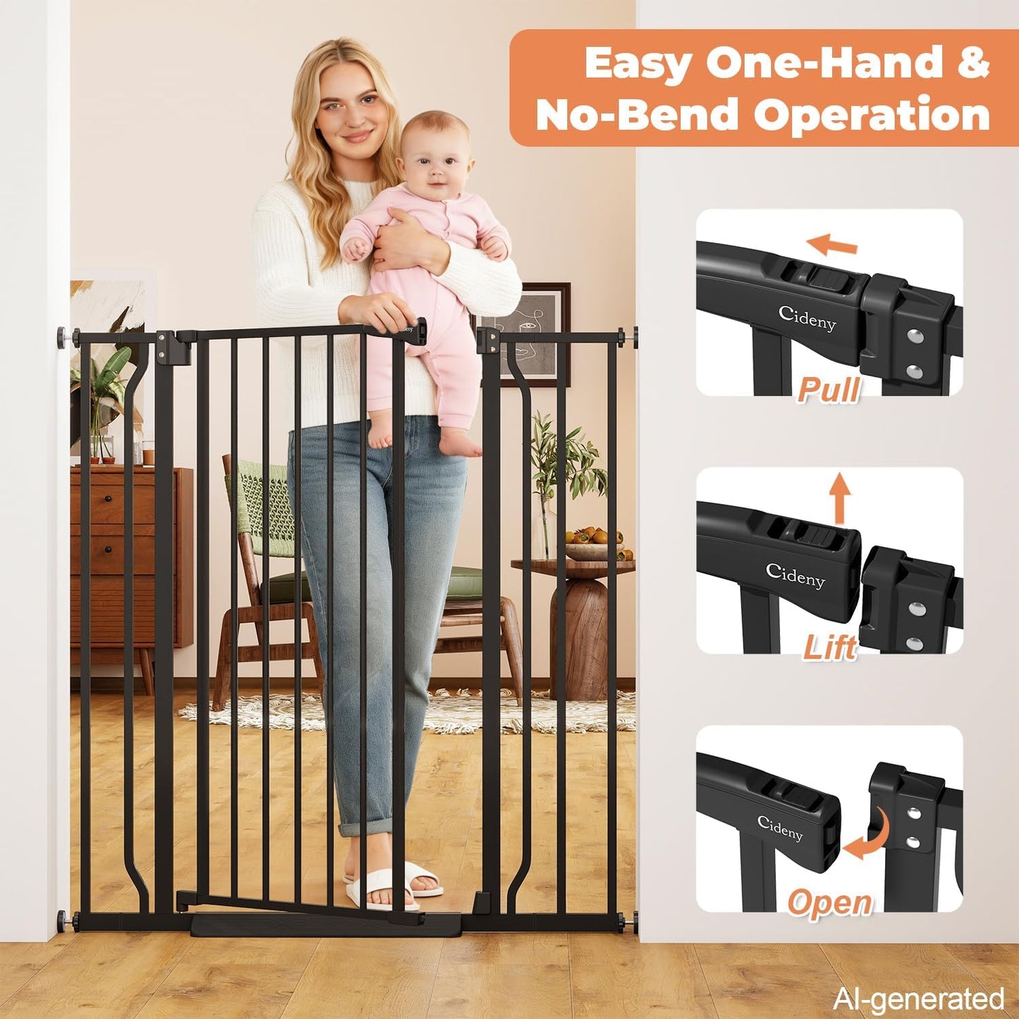 Baby Gate No Drilling, 29"-40" Auto Close Dog Gate Indoor for Doorways & Stairs, Pressure Mounted Adjustable Pet Gate, Easy Walk Through Child Gate for Children & Pets Stroller Friendly, White