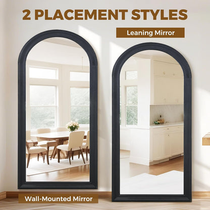 Solid Wood Full Length Mirror - 65"x22" Arched Floor Mirror, Free Standing & Wall Mounted - Elegant Design for Bedroom, Dressing Room, Hallway, Brown