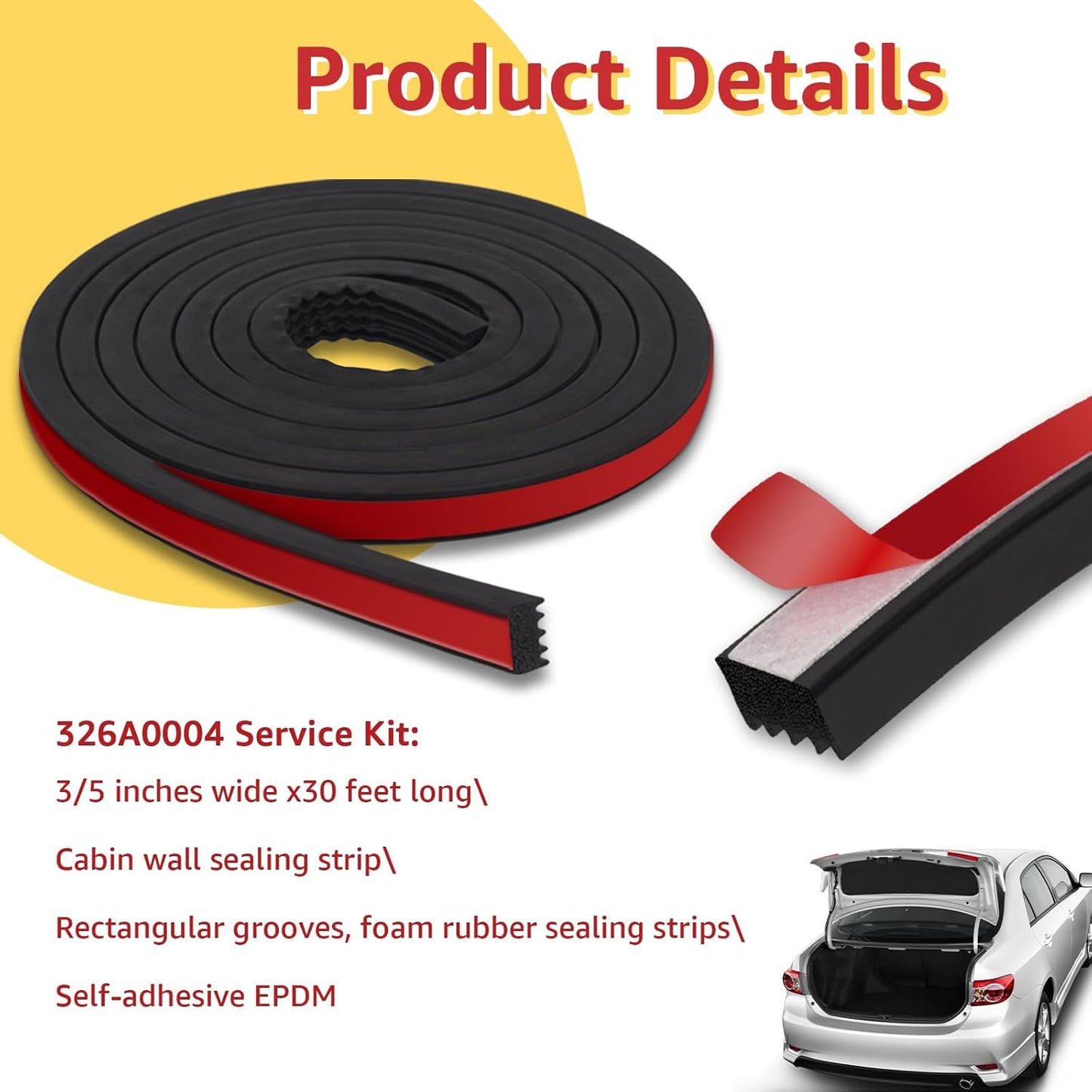 326A0004 Service Kit 30FT Extra Long Ribbed Bulkhead Seal, 3/5" x 360" Self Adhesive EPDM Foam Rubber Weather Stripping Tape for Tonneau Cover, Truck Bed, RV, Boat, Marine, Garage Door, Auto Tailgate