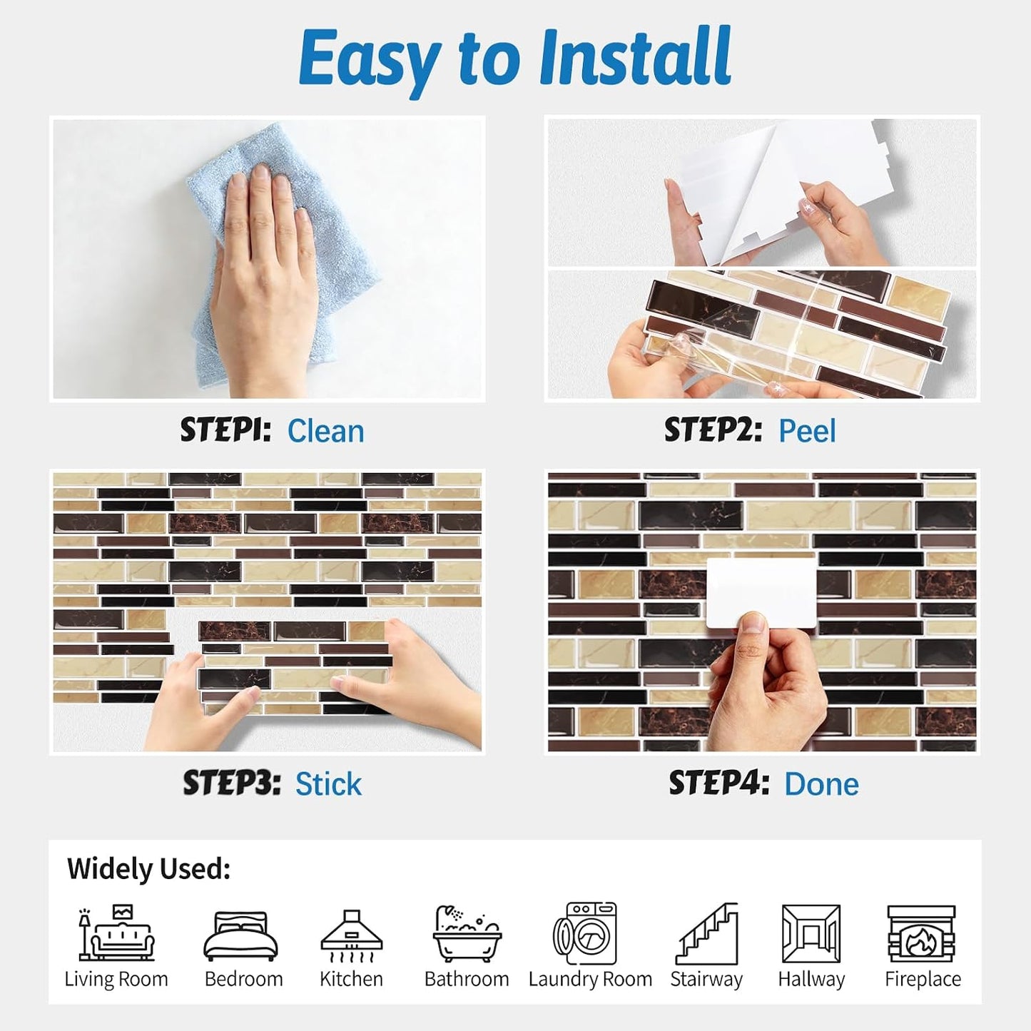 24 Sheet Peel and Stick Tile Backsplash Sticks for Kitchen 10"x 5" Back Splashes Self Adhesive Waterproof Tile Wall Paper for Bathroom Kitchen Backsplash, RV, Fireplace, Black/White Marble Look