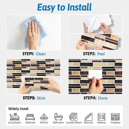 24 Sheet Peel and Stick Tile Backsplash Sticks for Kitchen 10"x 5" Back Splashes Self Adhesive Waterproof Tile Wall Paper for Bathroom Kitchen Backsplash, RV, Fireplace, Black/White Marble Look