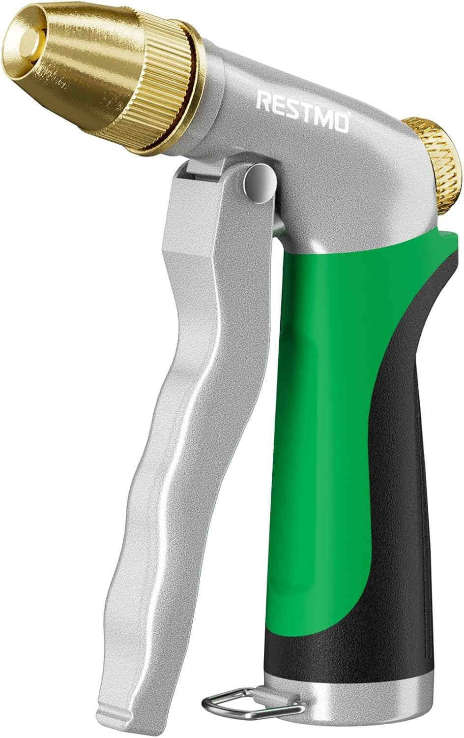 RESTMO Metal Water Hose Nozzle, Heavy Duty Garden Hose Sprayer for Outdoor | Adjustable Brass Spray Head, 4 Watering Patterns, Jet | Mist | Cone | Full, Leak-proof, Ideal for Lawn & Plant & Car, Green