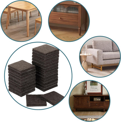 Furnigear 1.5x1.5 Inch Square Felt Furniture Pads, 18Pcs Self-Adhesive Floor Protectors for Chair Legs, Hardwood Floors - Cuttable, Anti-Scratch, Brown