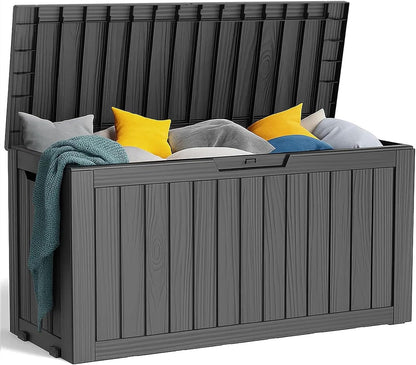 PatioZen 100 Gallon Resin Deck Box, Lockable Patio Outdoor Storage Box for Furniture, Garden Tools and Tools Storage, Waterproof Outside Storage Boxes - Black