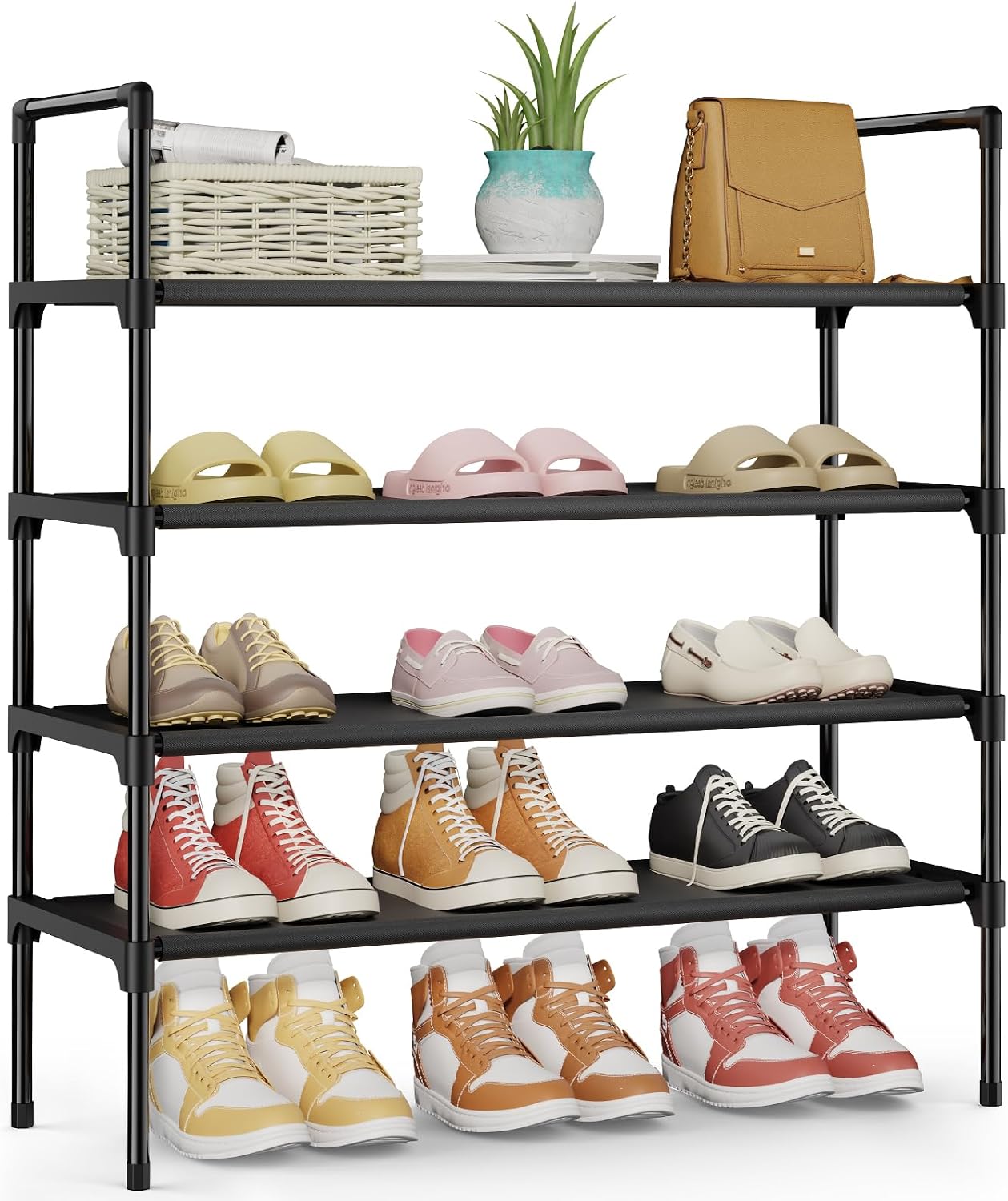 Kitsure Shoe Rack - 3-Tier Shoe Organizer, Shoe Rack for Closet, Entryway, Bedroom, Easy- Assembly Storage Shelf with Side Handles, 27.6" Wide - 3 Tiers, Grey