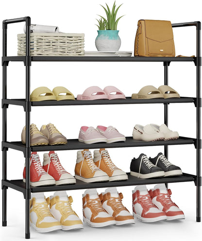 Kitsure Shoe Rack - 3-Tier Shoe Organizer, Shoe Rack for Closet, Entryway, Bedroom, Easy- Assembly Storage Shelf with Side Handles, 27.6" Wide - 3 Tiers, Grey