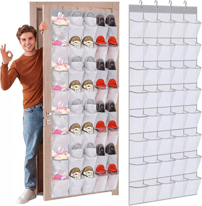 Windyun 40 Over The Door Shoe Organizer, Large Mesh Pocket Hanging Shoe Rack Hanger Large Capacity Gray Behind The Door Storage Holder for Dorm College Closet Entryway Bedroom Utility Room Women Men