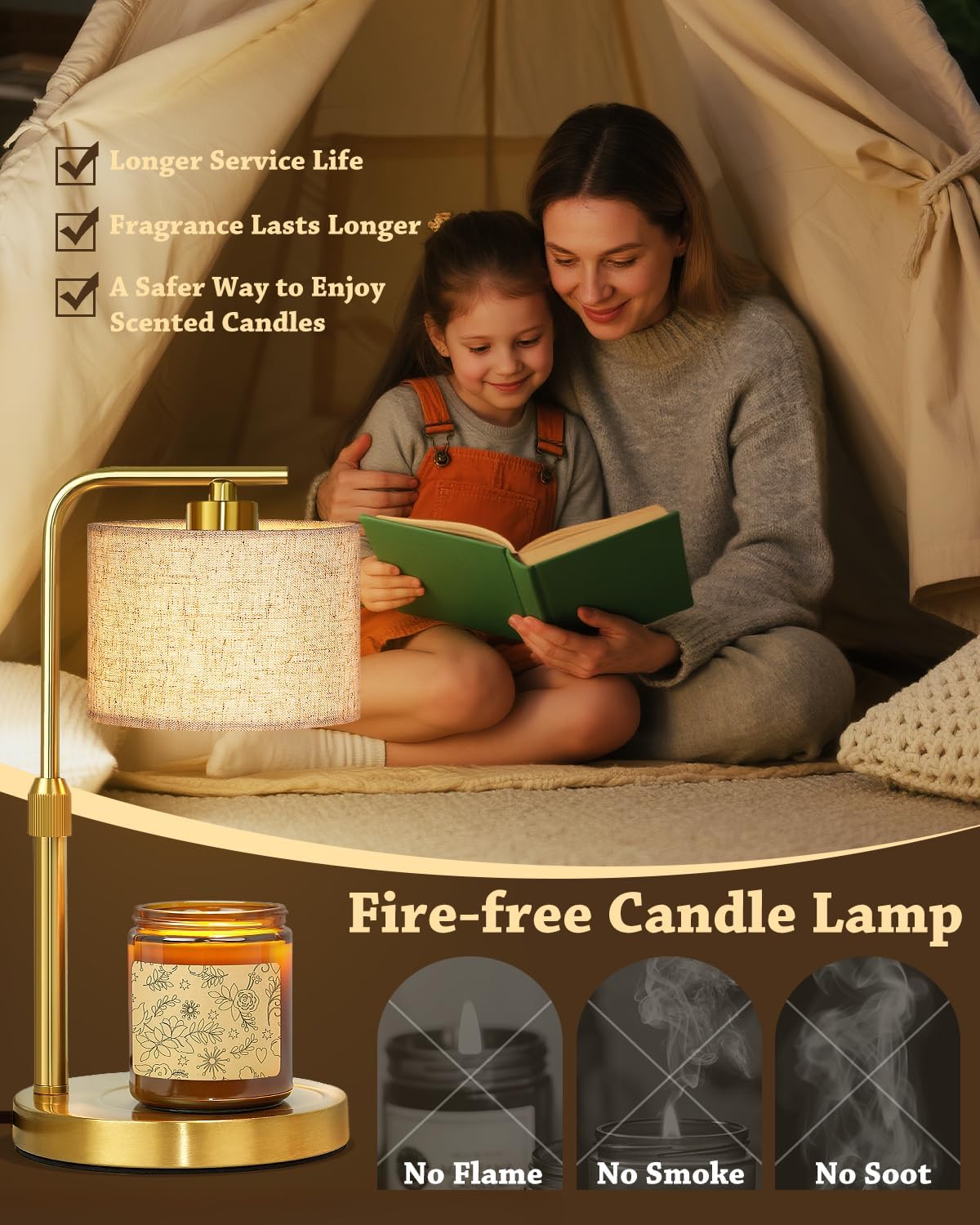Candle Warmer Lamp with Timer Dimmer, Height Adjustable Modern Farmhouse Candle Warmer, Electric Candle Lamp Warmer with 2 Bulbs, Birthday Gifts for Women Mom, Gift for Home Decor