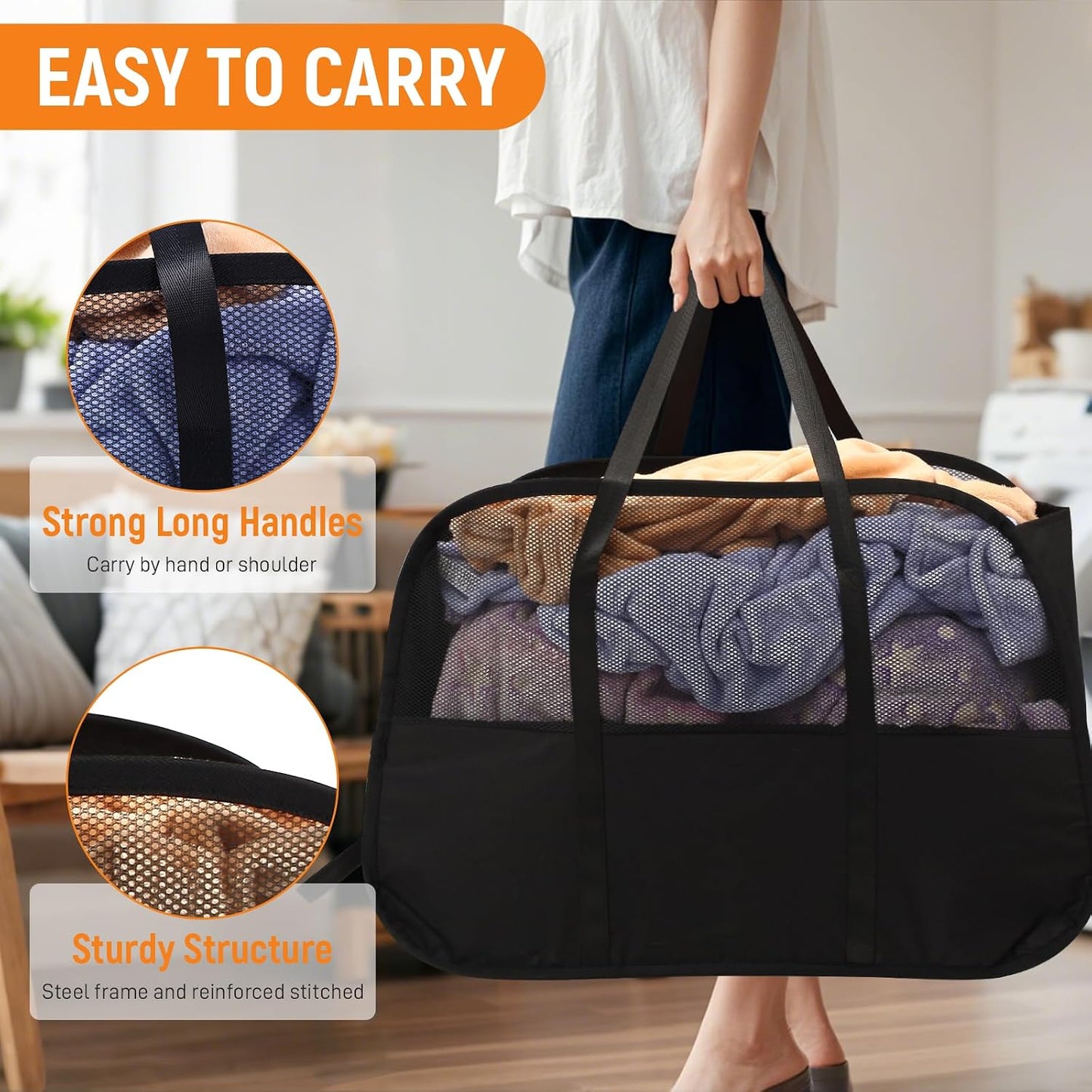 Collapsible Laundry Baskets with 3 Compartment, 150L Tear-proof Pop Up Hamper, Foldable Laundry Basket with Tote Handles, Dirty Clothes Hamper for Laundry, Bedroom, Bathroom, Dorm Grey