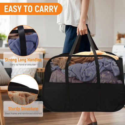 Collapsible Laundry Baskets with 3 Compartment, 150L Tear-proof Pop Up Hamper, Foldable Laundry Basket with Tote Handles, Dirty Clothes Hamper for Laundry, Bedroom, Bathroom, Dorm Grey