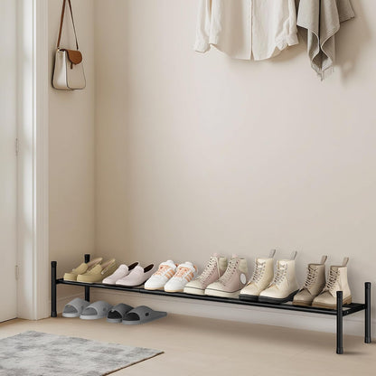 STORAGE MANIAC Long Expandable Shoe Rack, 18 Pairs Metal Wide Stackable Shoe Rack, Adjustable Shoes Shelf, Freestanding Shoes Organizer for Closet, Entryway, Hallway, Garage, Front Door, 3 Tiers