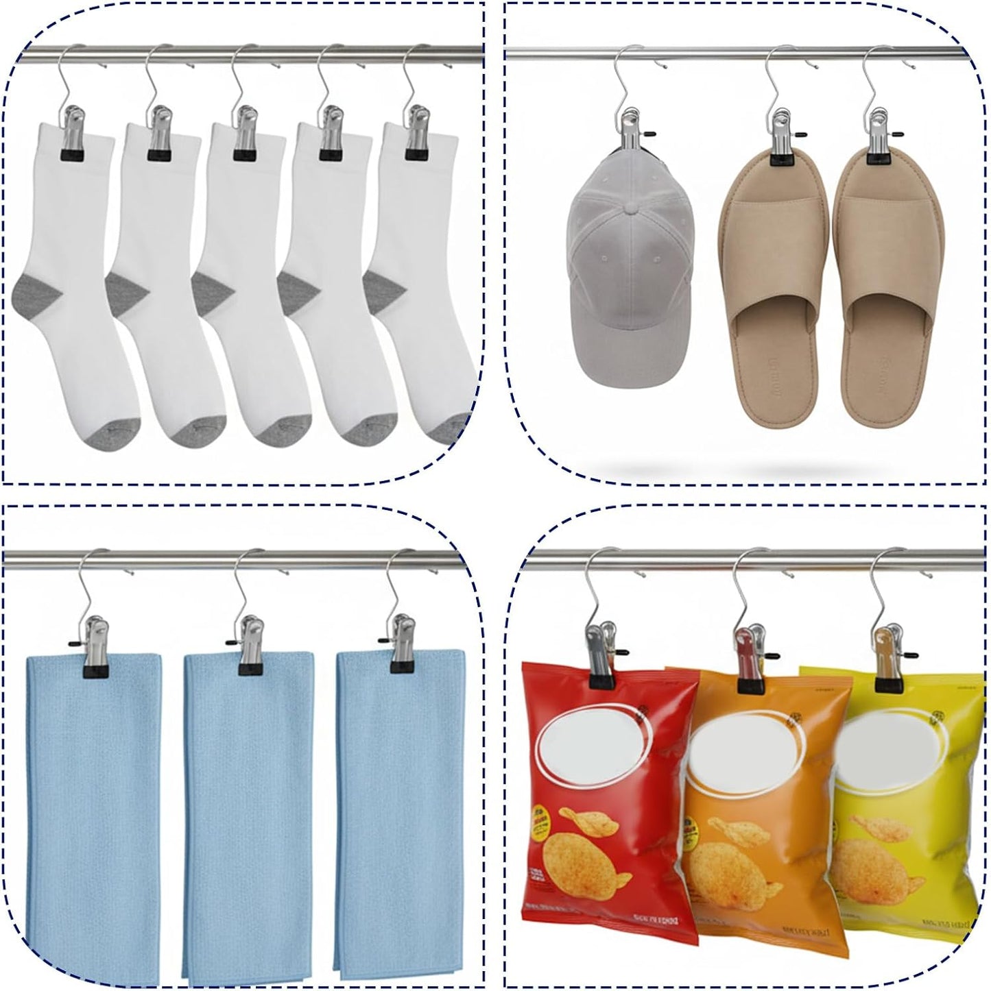 100 Pack Heavy Duty Boot Hanger Clips, Stainless Steel Laundry Hooks with Silicone Clip for Hanging Boots, Pants, Socks, Towels - Space Saving Closet Organizer for Travel & Home
