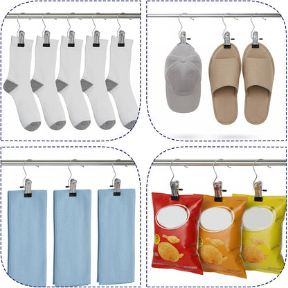 100 Pack Heavy Duty Boot Hanger Clips, Stainless Steel Laundry Hooks with Silicone Clip for Hanging Boots, Pants, Socks, Towels - Space Saving Closet Organizer for Travel & Home