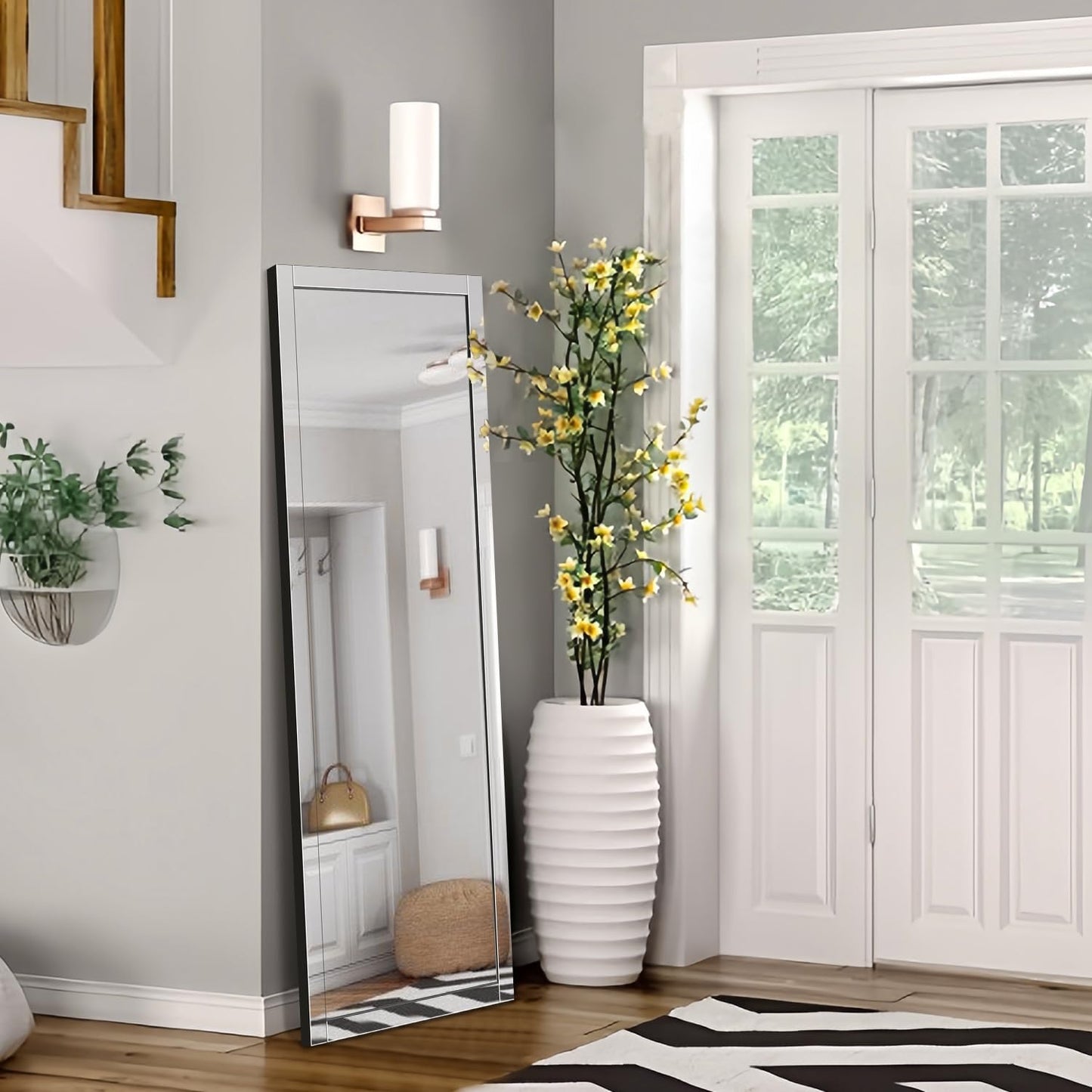 Syndra Modern Full Length Mirror Wood Frame, 65x24'' Large Floor Mirror with HD Tempered Glass & Wall Mount, Rectangular Standing Mirror for Bedroom, Living Room, Entryway, Farmhouse(Grey White Oak)