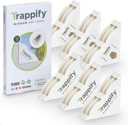 Trappify Window Corner Fly Trap | Fruit Fly Traps for Indoors | 8 Pack | Double-strength adhesive, recycled paper, sticks to window corners, kitchens, patios, no lures, 4 to 24-pack
