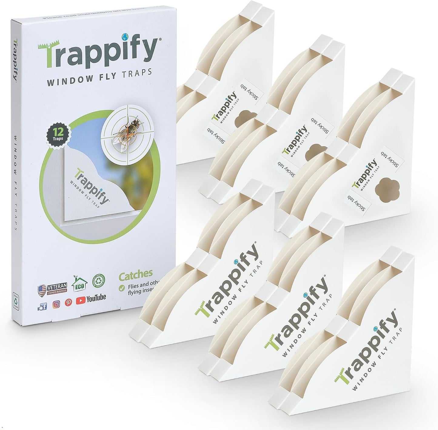 Trappify Window Fly Trap Indoor | Fruit Fly Traps for Indoors | Gnat Traps for House Indoor | Disposable Trap with Sticky Adhesive Strips | Bug Catchers (4 Pack)