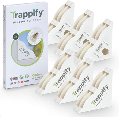 Trappify Window Fly Trap Indoor | Fruit Fly Traps for Indoors | Gnat Traps for House Indoor | Disposable Trap with Sticky Adhesive Strips | Bug Catchers (4 Pack)