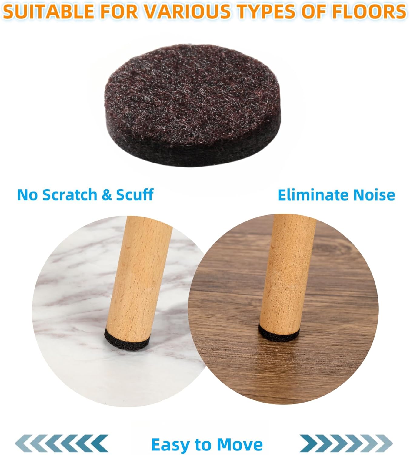 Furnigear Felt Furniture Pads for Hardwood Floors - Self Adhesive Chair Felt Pads, Floor Protector for Furniture Feet, Furniture Sliders Moving Your Furniture Smoothly - Anti Scratch 96 Pcs 3/4" Round
